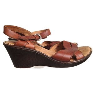 Born Brown Leather Wedge Sandals US 9 Ankle Strap Quiet Luxury‎ Boho Comfort